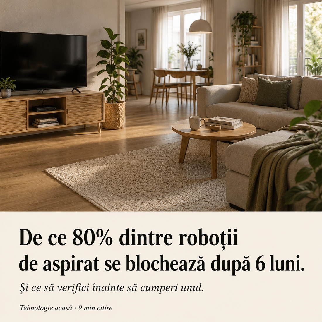 Sufragerie moderna cu mobilier de lemn si plante, ghid alegere robot aspirator T7S de calitate