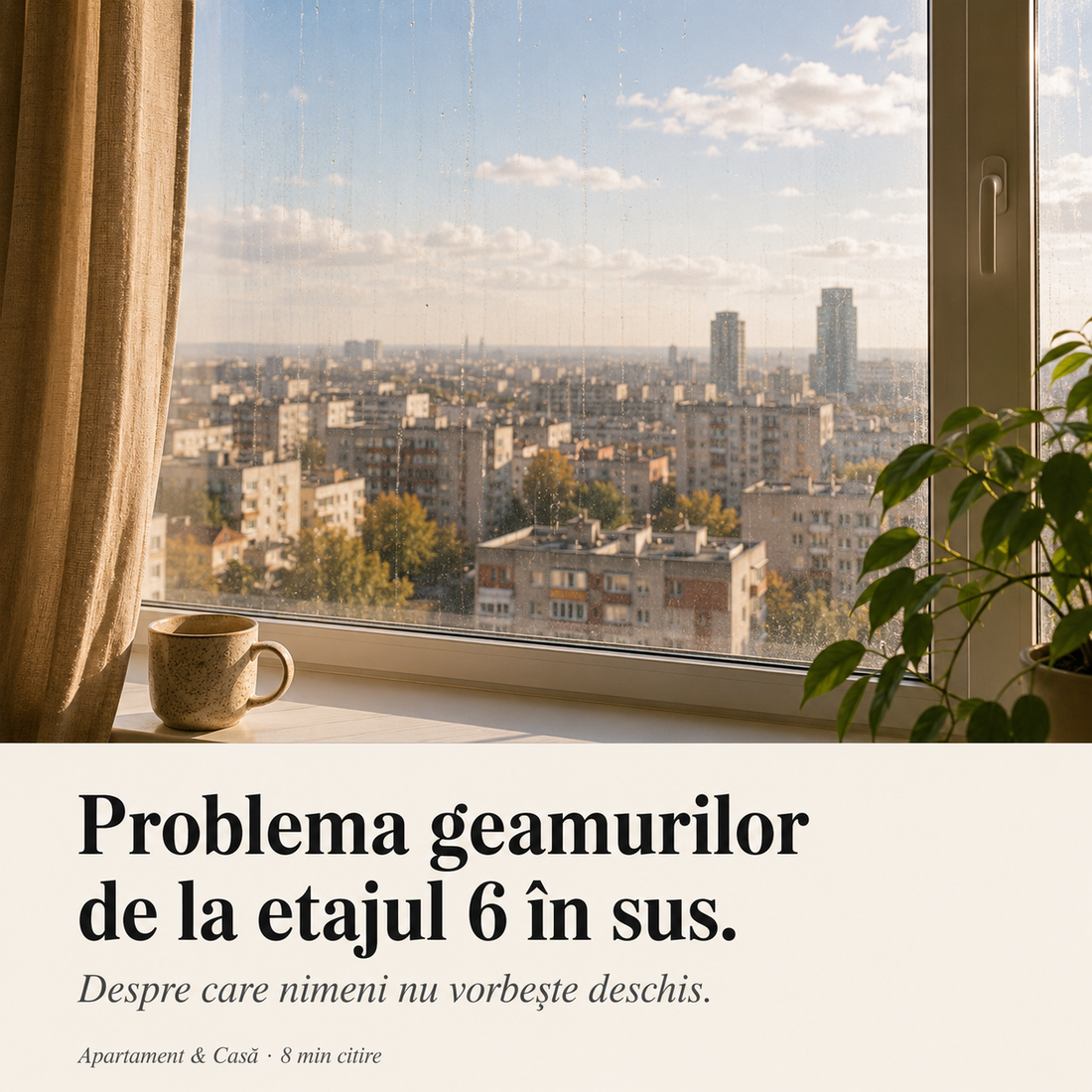 Vedere de la etaj prin geam cu urme si praf, problema curatarii geamurilor exterioare in apartamente cu robot RN2