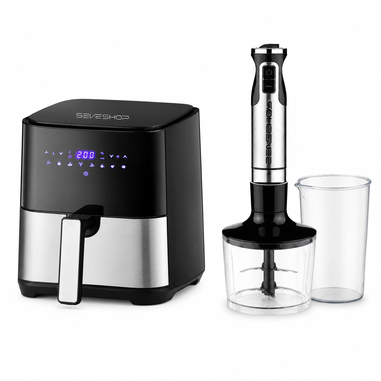 pachetul bucătăria smart cu mixer vertical 5 în 1 și friteuză cu aer cald