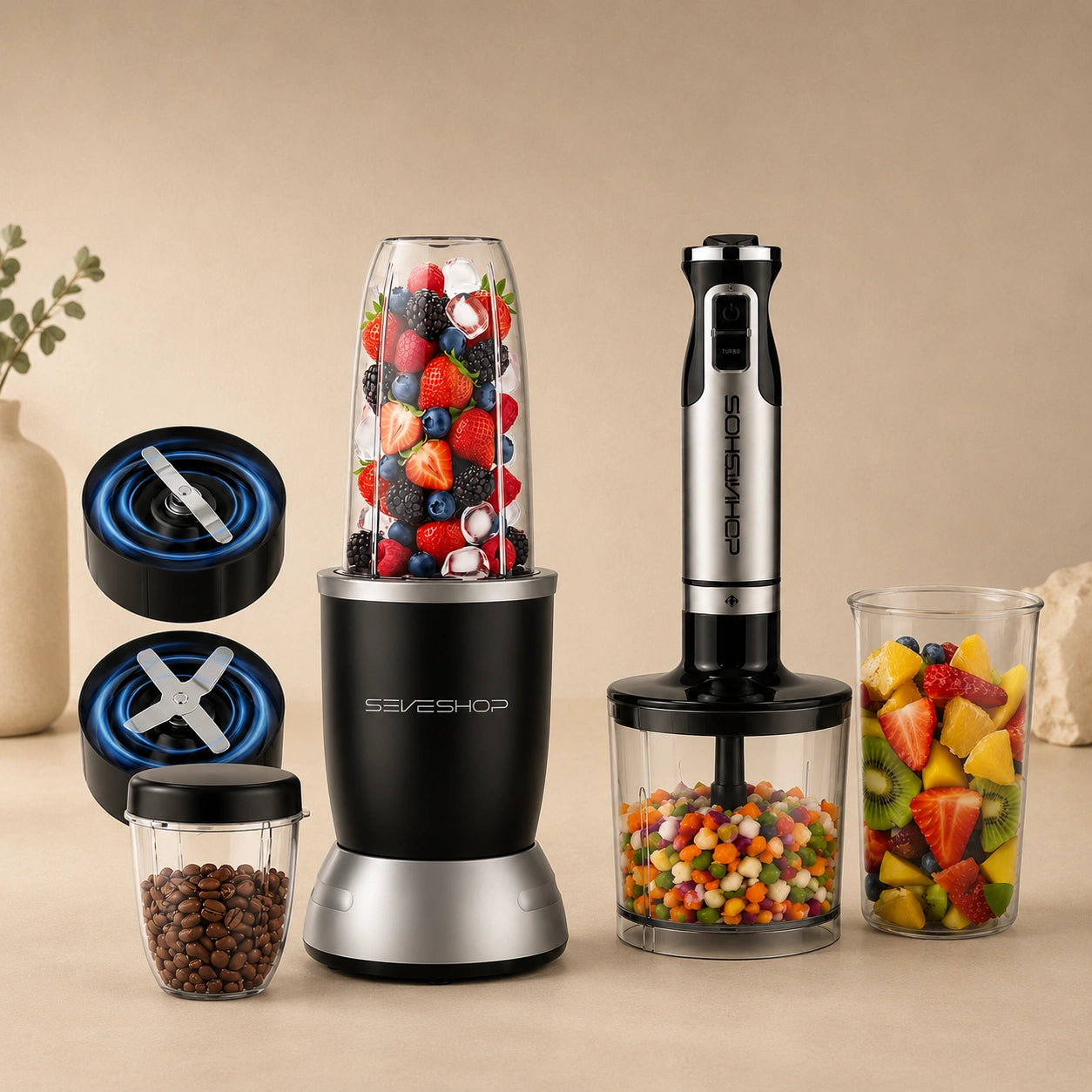 PACHETUL SMOOTHIE LIFE — Blender Portabil BL916 + Mixer Vertical 5