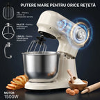 mixer cu accesorii din inox: cârlig, tel și paleta pentru frământat