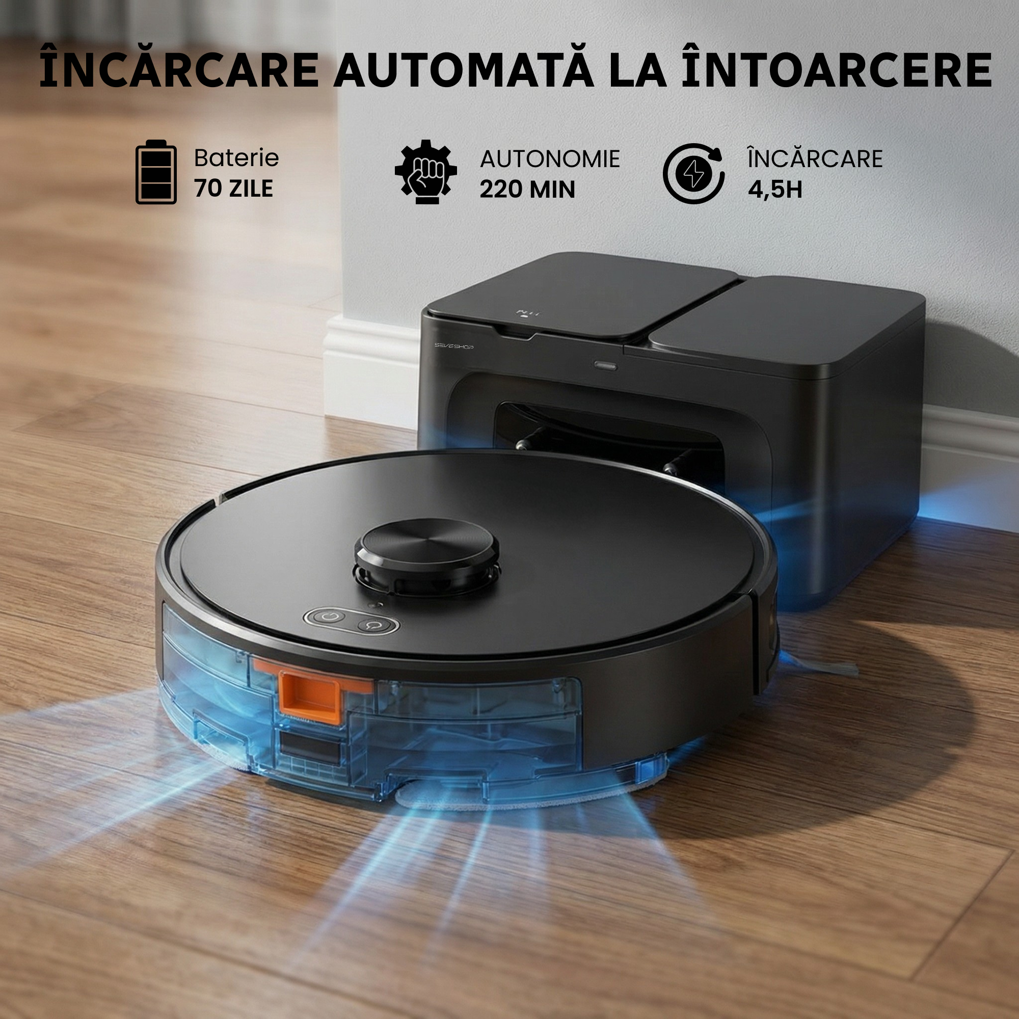 robot aspirator cu stație de încărcare pentru curățenie automată zilnică