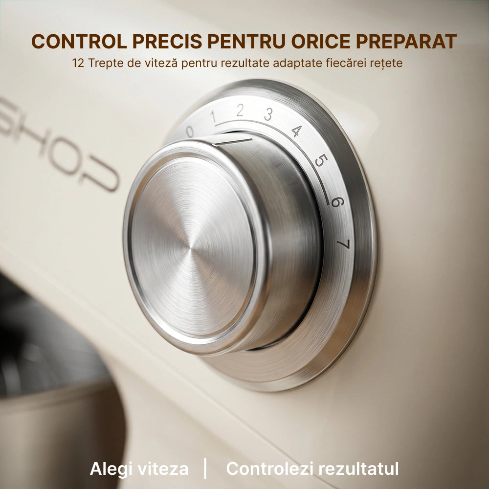 mixer cu bol din inox și capac anti-stropire pentru utilizare curată