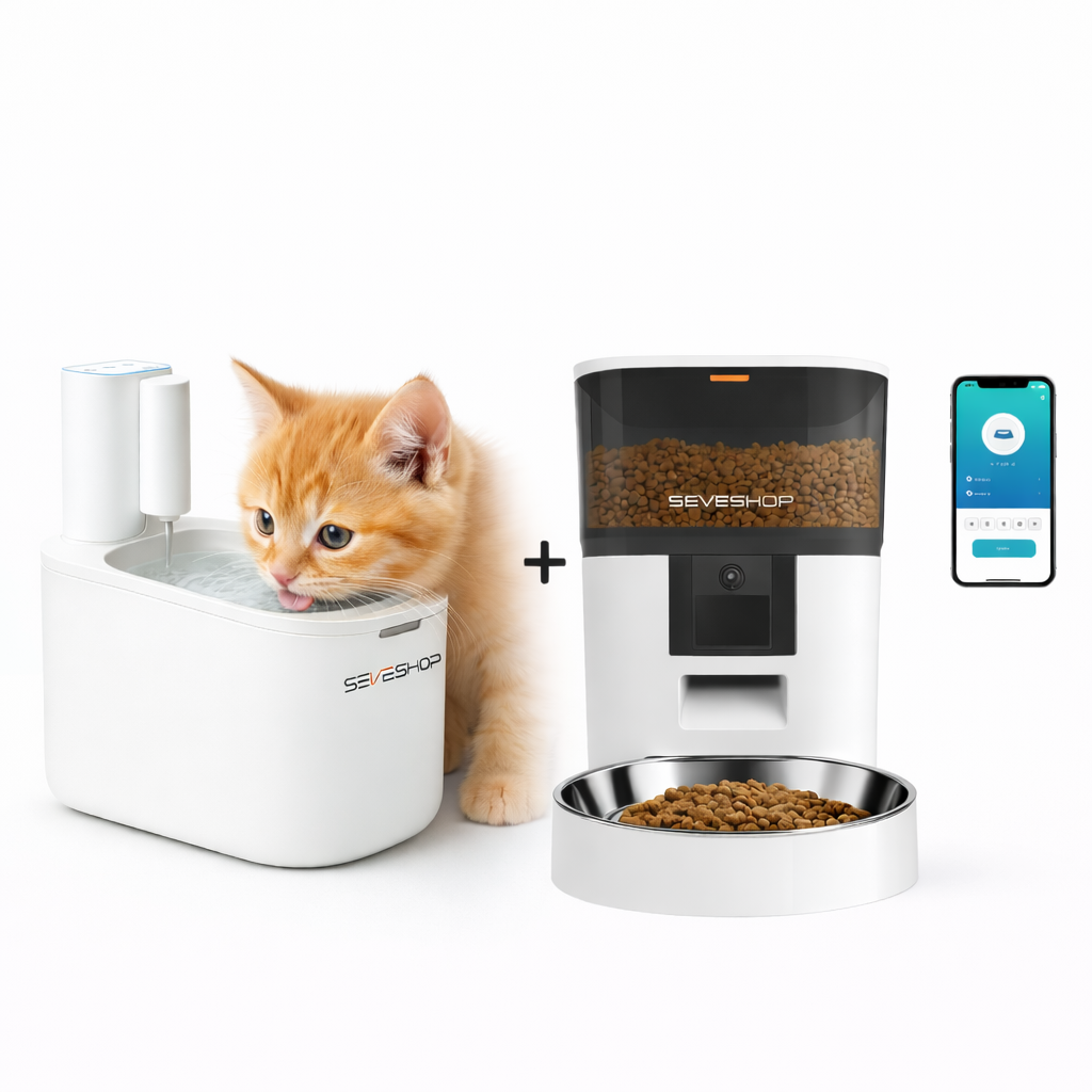 Pachet Îngrijire animale – Hrănitor Automat cu Cameră 6L + Dispenser Apă 3.8L