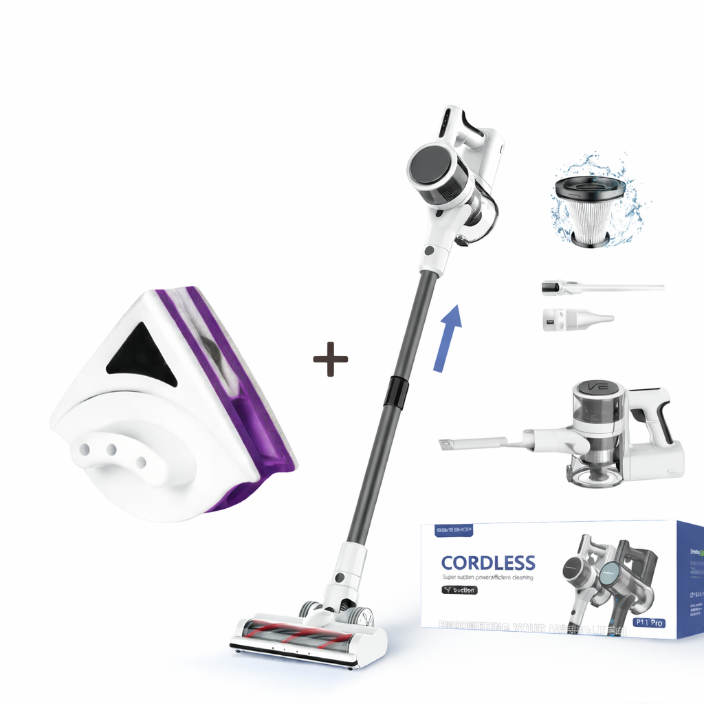 Pachet - Aspirator Vertical P11 Pro + Ștergător magnetic pentru Geam
