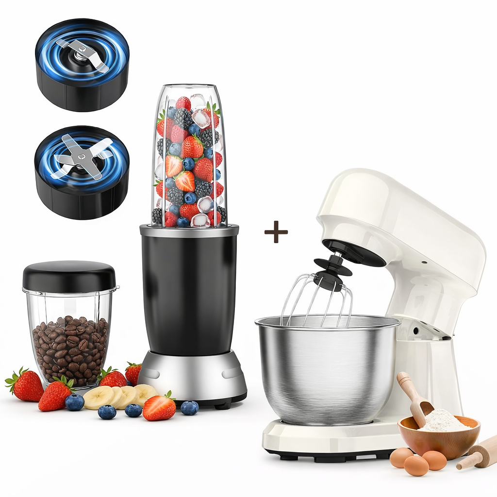 Pachet Bucătărie – Mixer cu Bol 4.7L + Blender Portabil 1200W