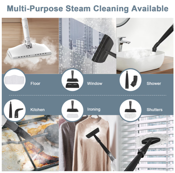 RESIGILAT — Aparat Curățat Aburi SeveShop® Teendow SC-05 1200W, Mop Cu Aburi Portabil 2 Bar, Încălzire Rapidă 60s, Mop Electric Multifuncțional 350ml, Abur 100-115°C