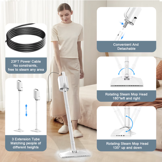 RESIGILAT — Aparat Curățat Aburi SeveShop® Teendow SC-05 1200W, Mop Cu Aburi Portabil 2 Bar, Încălzire Rapidă 60s, Mop Electric Multifuncțional 350ml, Abur 100-115°C