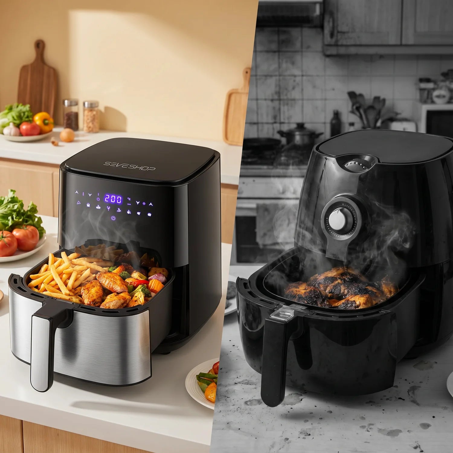 Friteuza cu Aer Cald 5.5L, 8 Programe Digitale si 1400W, Fara Ulei