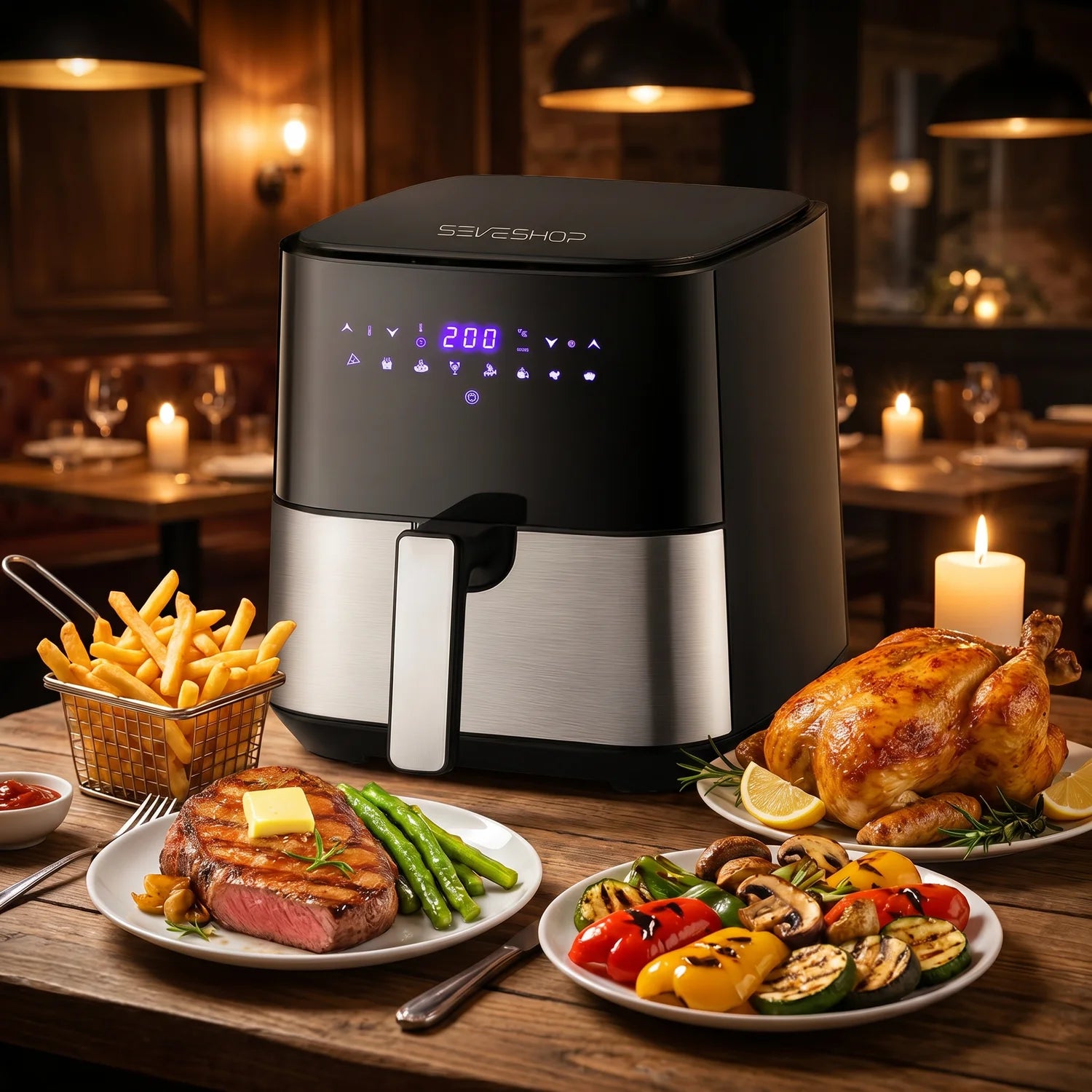 Friteuza cu Aer Cald 5.5L, 8 Programe Digitale si 1400W, Fara Ulei