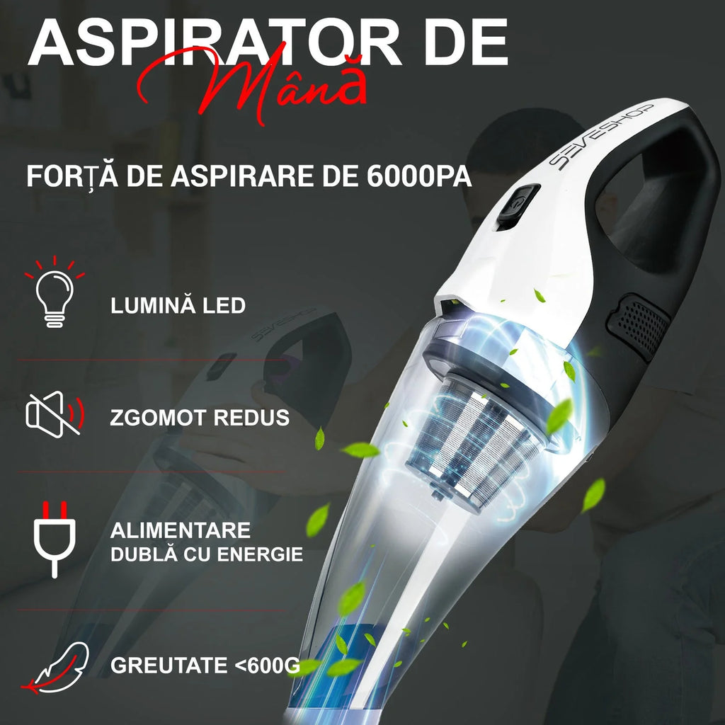 aspirator de mana cu iluminare LED pentru vizibilitate in zone greu accesibile