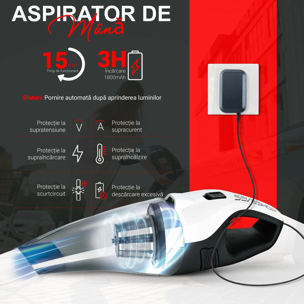 aspirator fara fir cu filtru HEPA lavabil pentru retinerea prafului si alergenilor