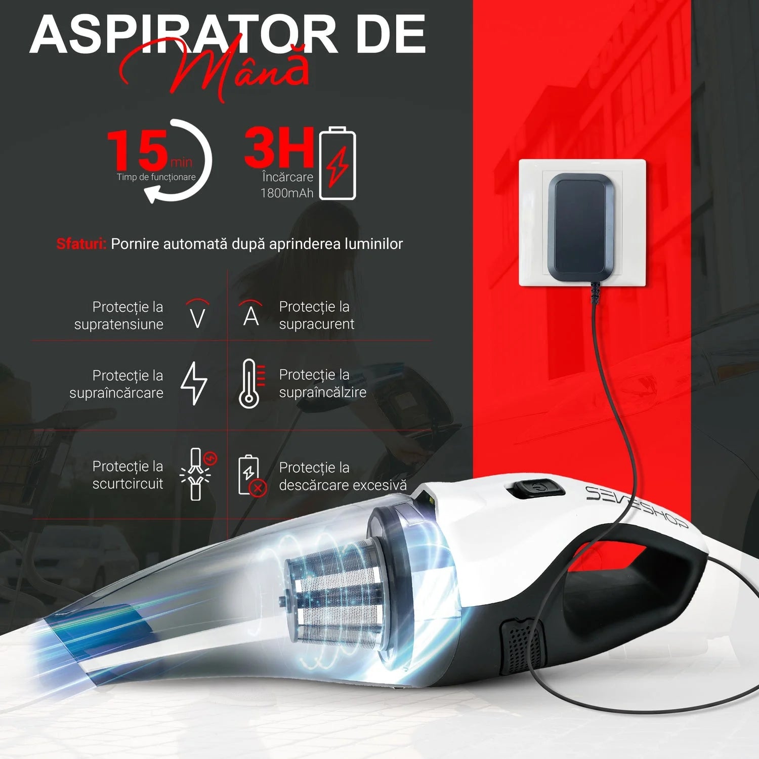 aspirator fara fir cu filtru HEPA lavabil pentru retinerea prafului si alergenilor