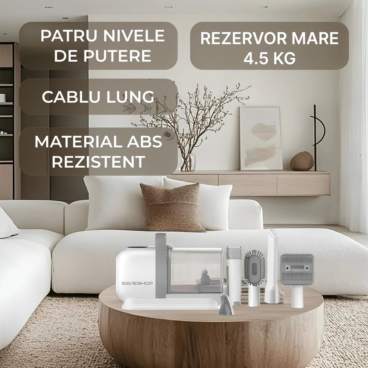 Detalii pentru Aspirator grooming pentru animale cu masina de tuns, perie si aspirare simultana, potrivit pentru caini si pisici