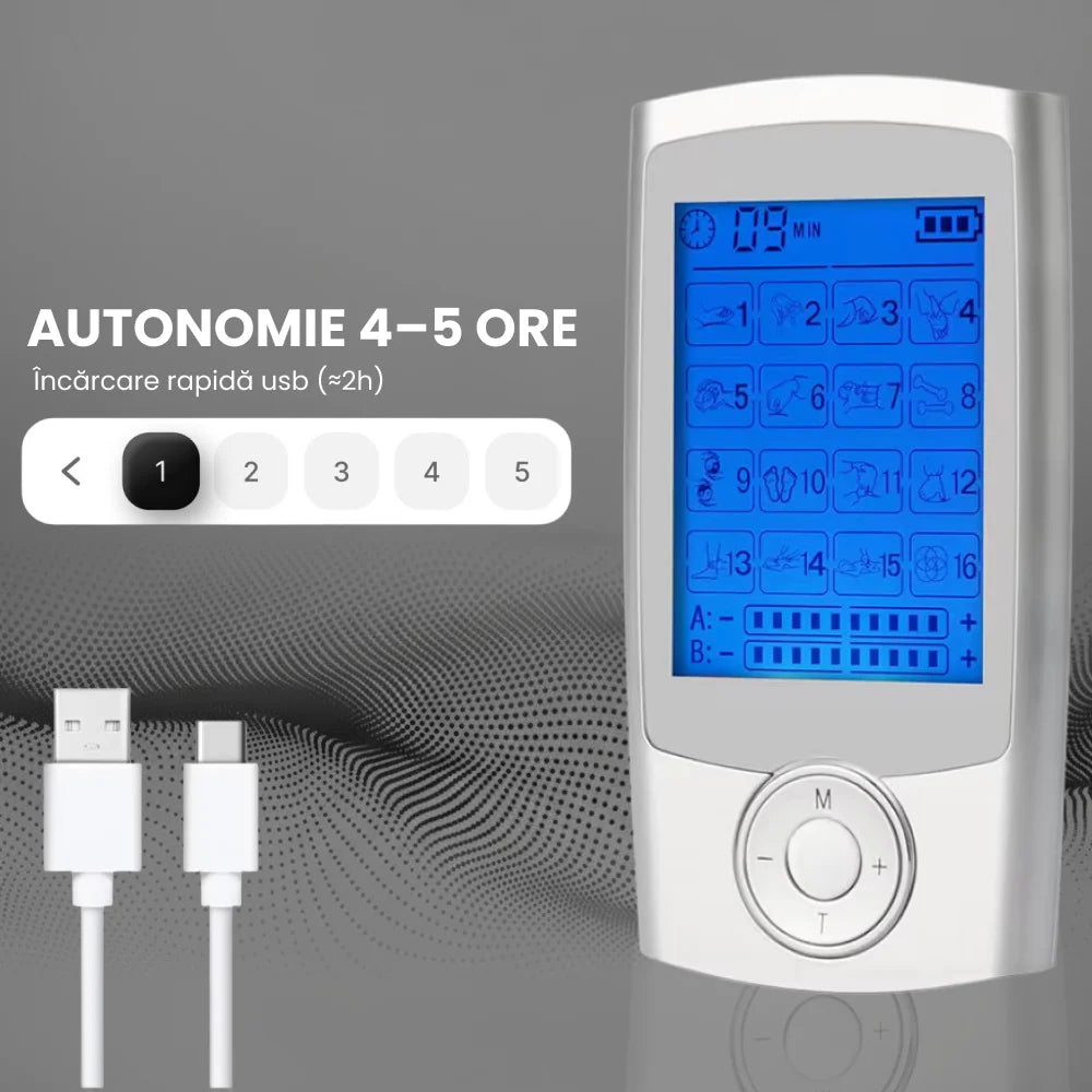 dispozitiv masaj portabil cu display digital pentru control usor al setarilor