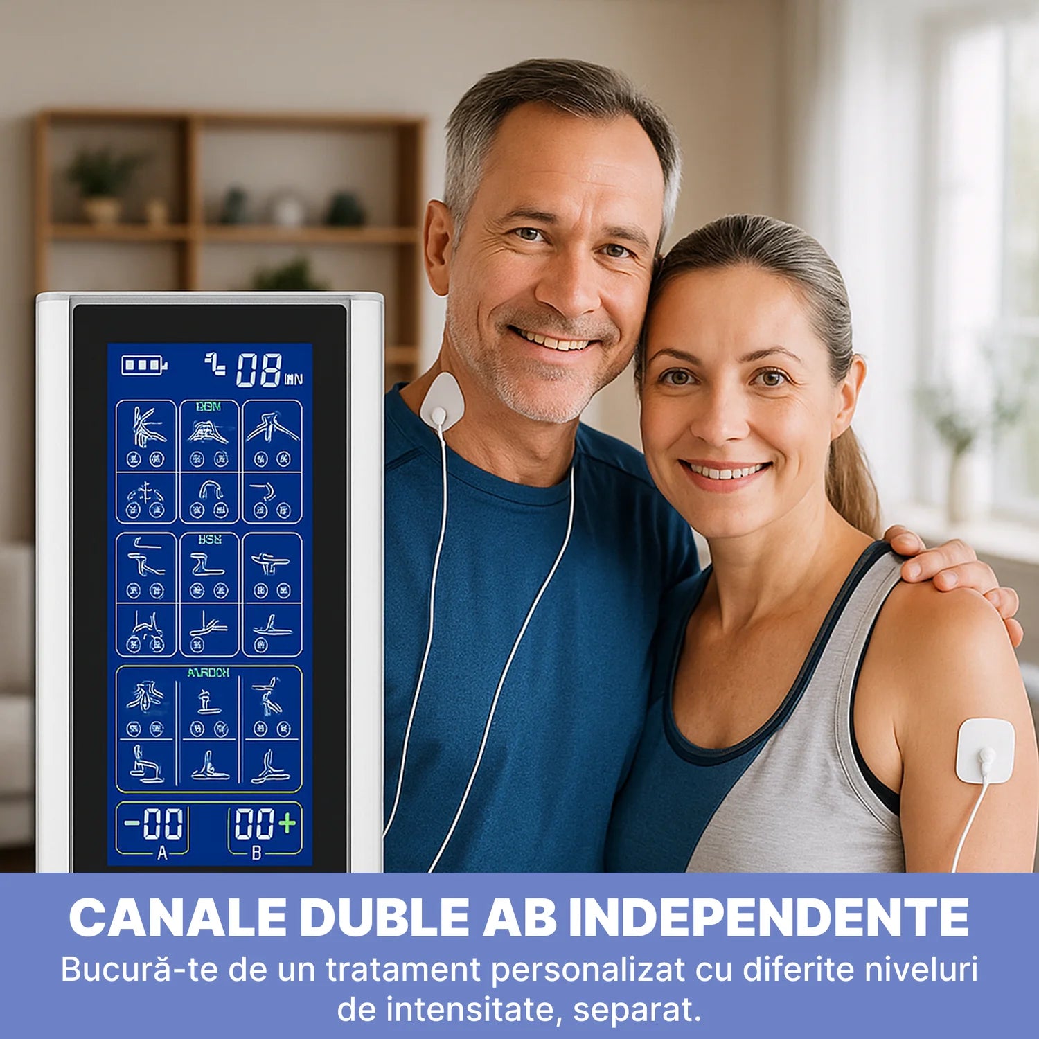 aparat masaj cu electrozi pentru stimularea muschilor si utilizare pe mai multe zone