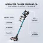 Aspirator vertical fara fir SeveShop P11 Pro verde, 250 W, 23.000 Pa, perie cu LED