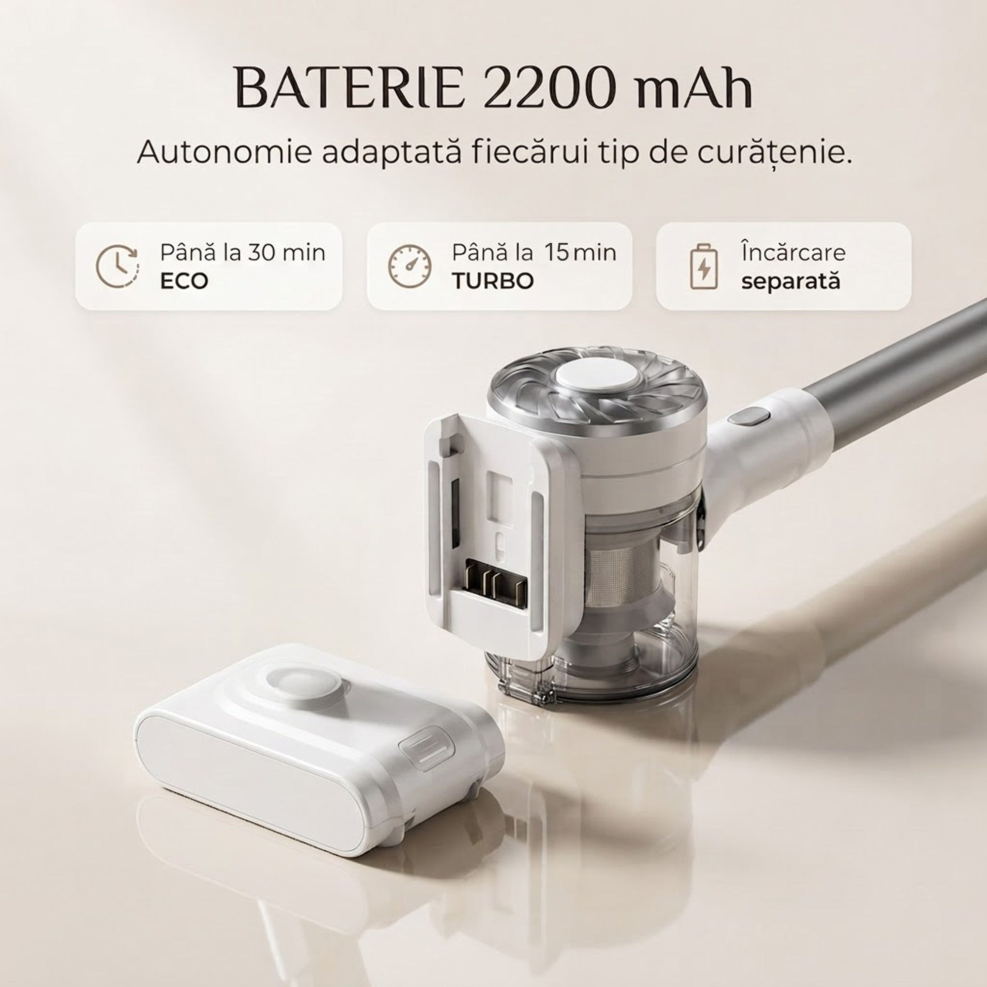 Aspirator vertical fara fir SeveShop V08 alb, 180 W, 13.000 Pa, container 900 ml, perie cu LED