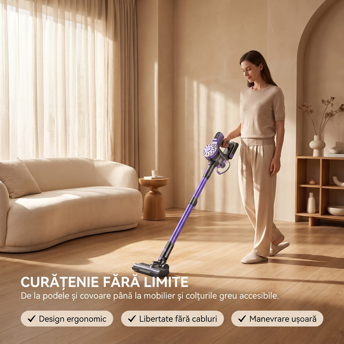 Curatenie fara limite cu aspiratorul V08: de la podele si covoare pana la mobilier si colturi greu accesibile