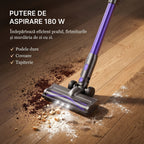 Putere de aspirare 180 W: aspiratorul V08 curata podele dure, covoare si tapiterie