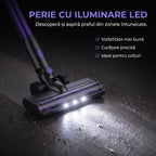 Perie cu iluminare LED la aspiratorul V08, pentru praful din zonele intunecate si colturi