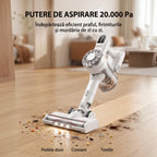 Aspirator vertical V08 Pro cu putere de aspirare de 20.000 Pa pe podele dure, covoare si textile