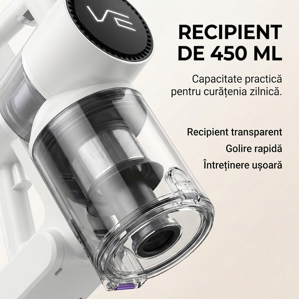 Aspirator vertical fara fir SeveShop V10 Pro alb, 250 W, 23.000 Pa, tub din aluminiu