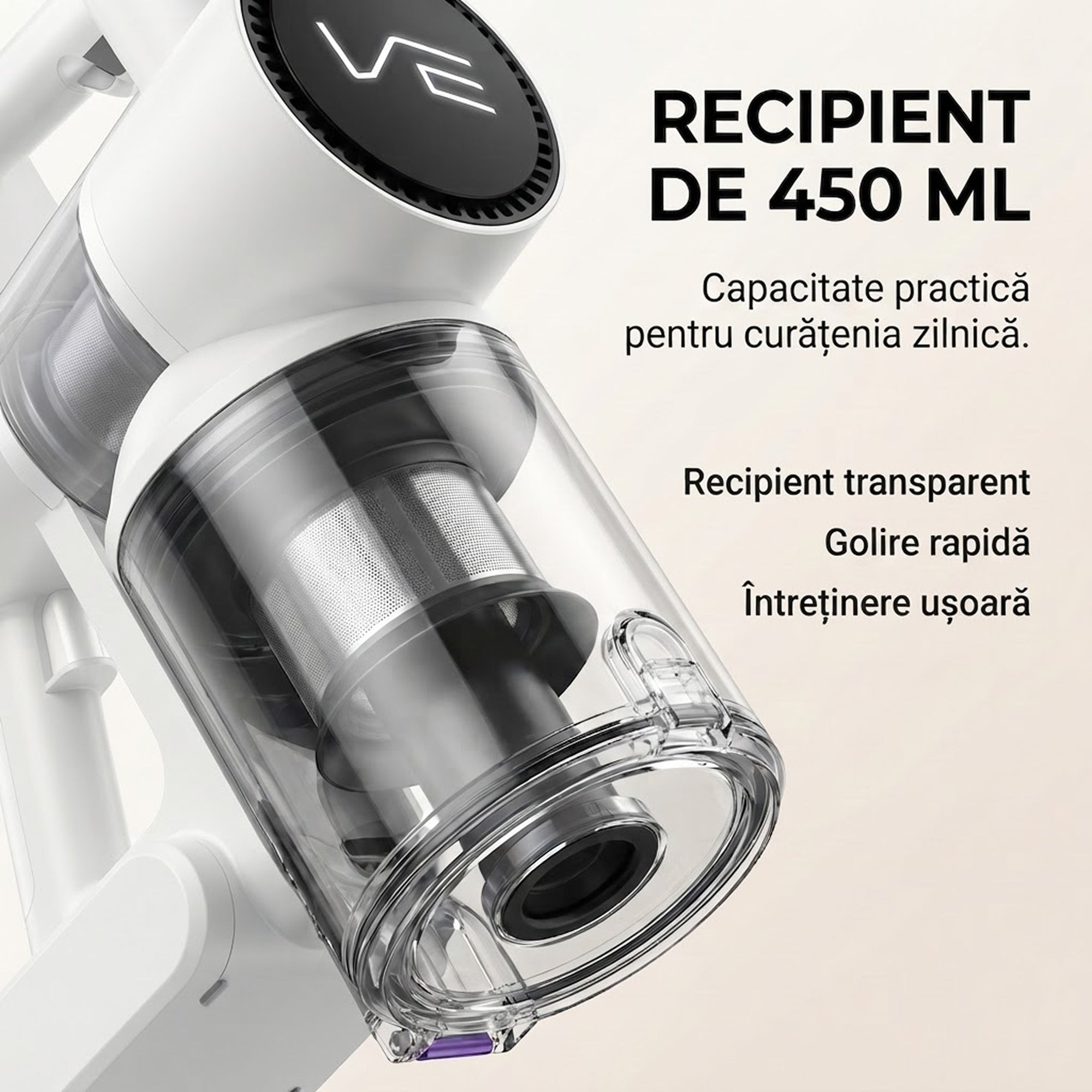 Aspirator vertical fara fir SeveShop V10 Pro alb, 250 W, 23.000 Pa, tub din aluminiu