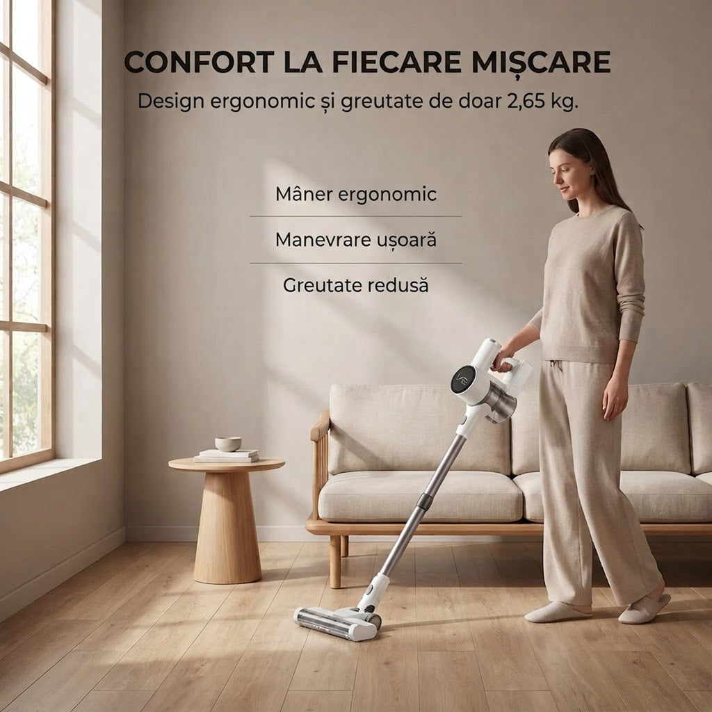 Aspirator vertical fara fir SeveShop V10 Pro alb, 250 W, 23.000 Pa, tub din aluminiu