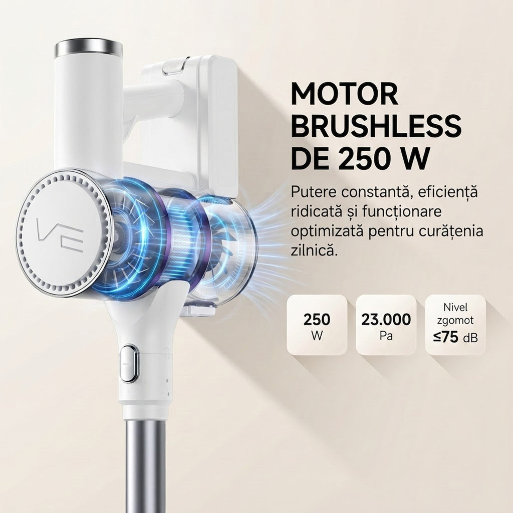 Aspirator vertical fara fir SeveShop V10 Pro alb, filtrare HEPA lavabila