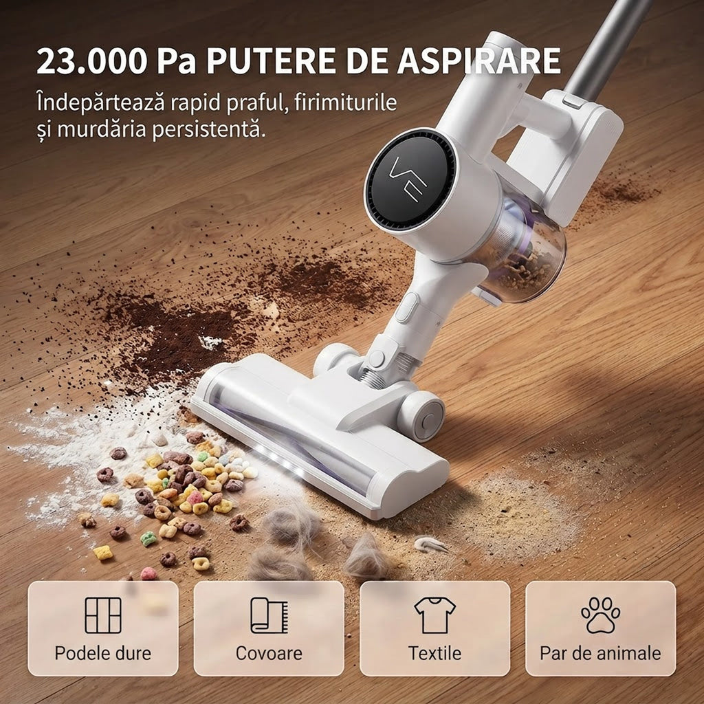 Aspirator vertical fara fir SeveShop V10 Pro alb, acumulator detasabil 2200 mAh