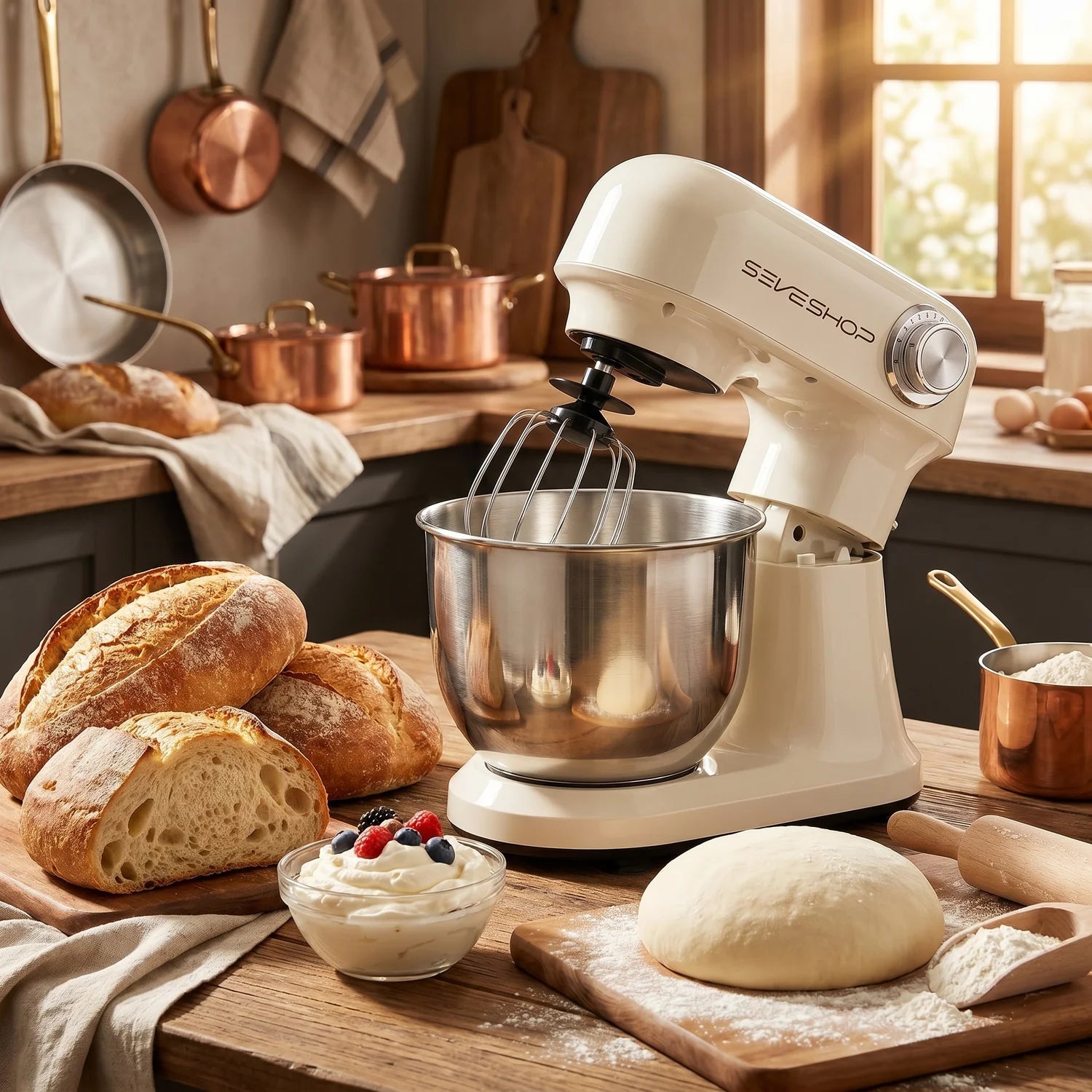 Mixer cu Bol 4.7L Profesional, 1500W, 12 Viteze si Accesorii Inox