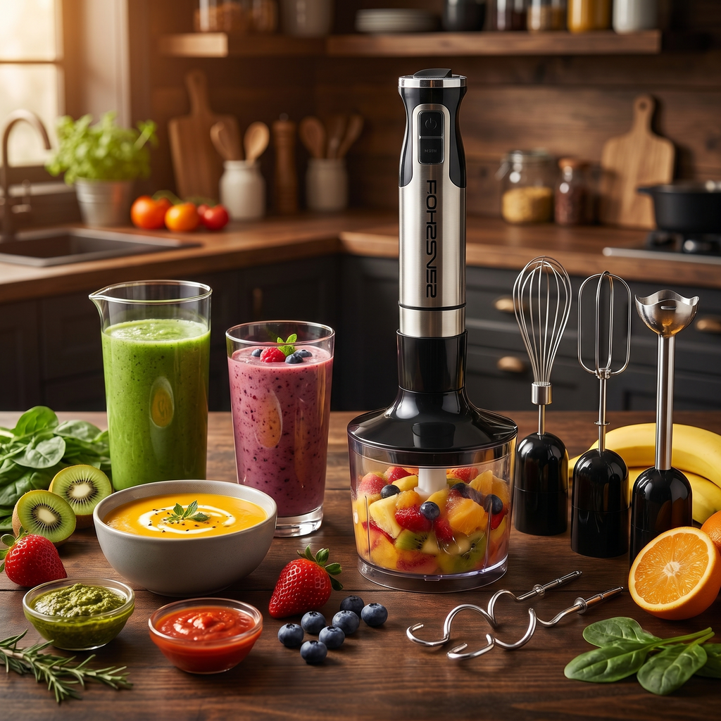 smoothie-uri, supe creme și sosuri preparate cu blenderul vertical 5 în 1