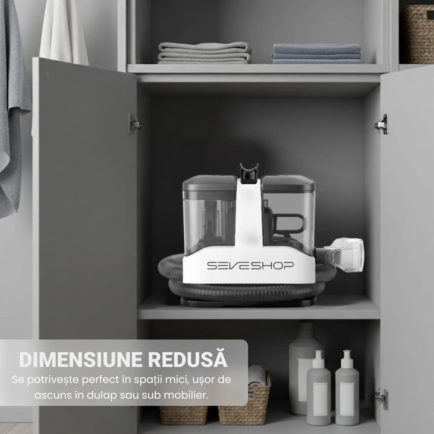 dispozitiv curatare textile cu rezervoare separate pentru apa curata si murdara