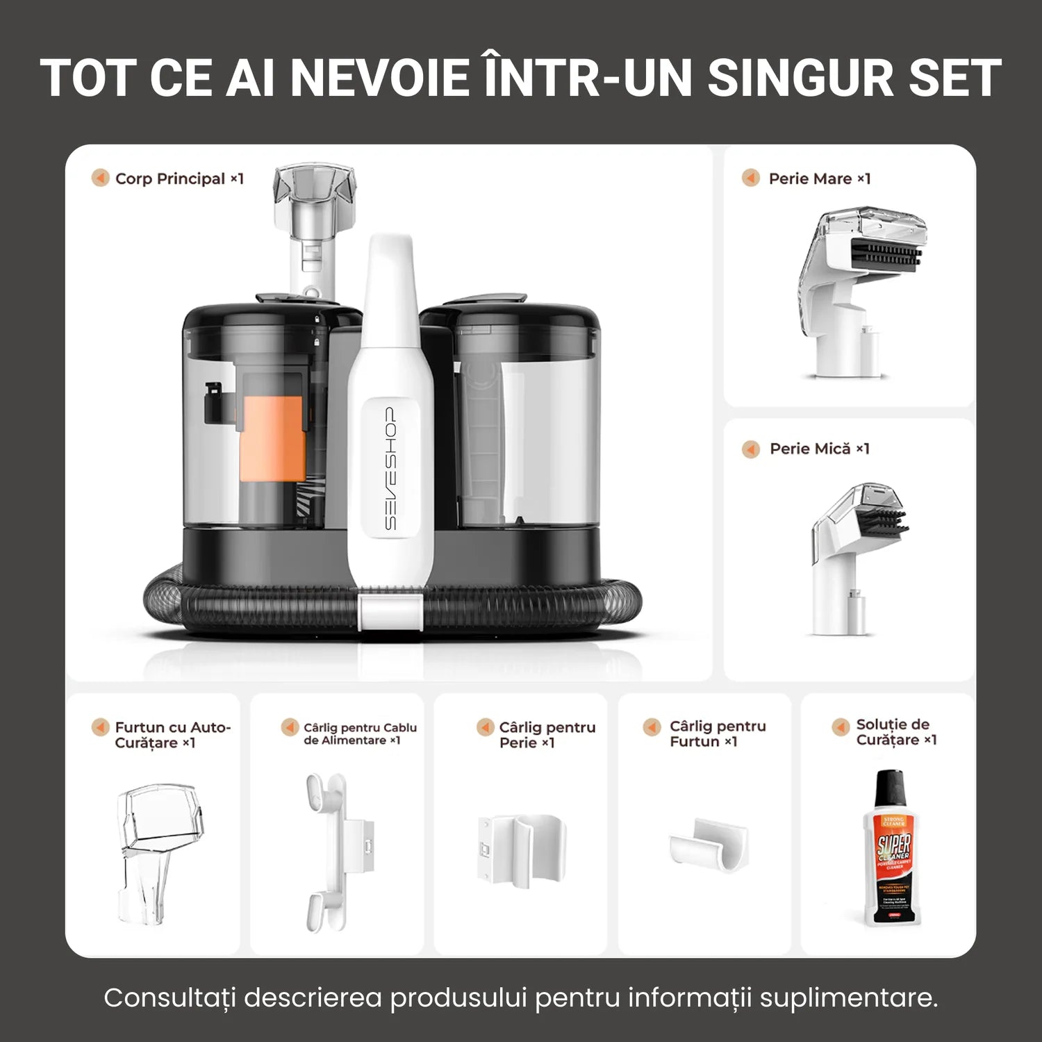 aparat curatare textile cu doua rezervoare pentru apa curata si murdara