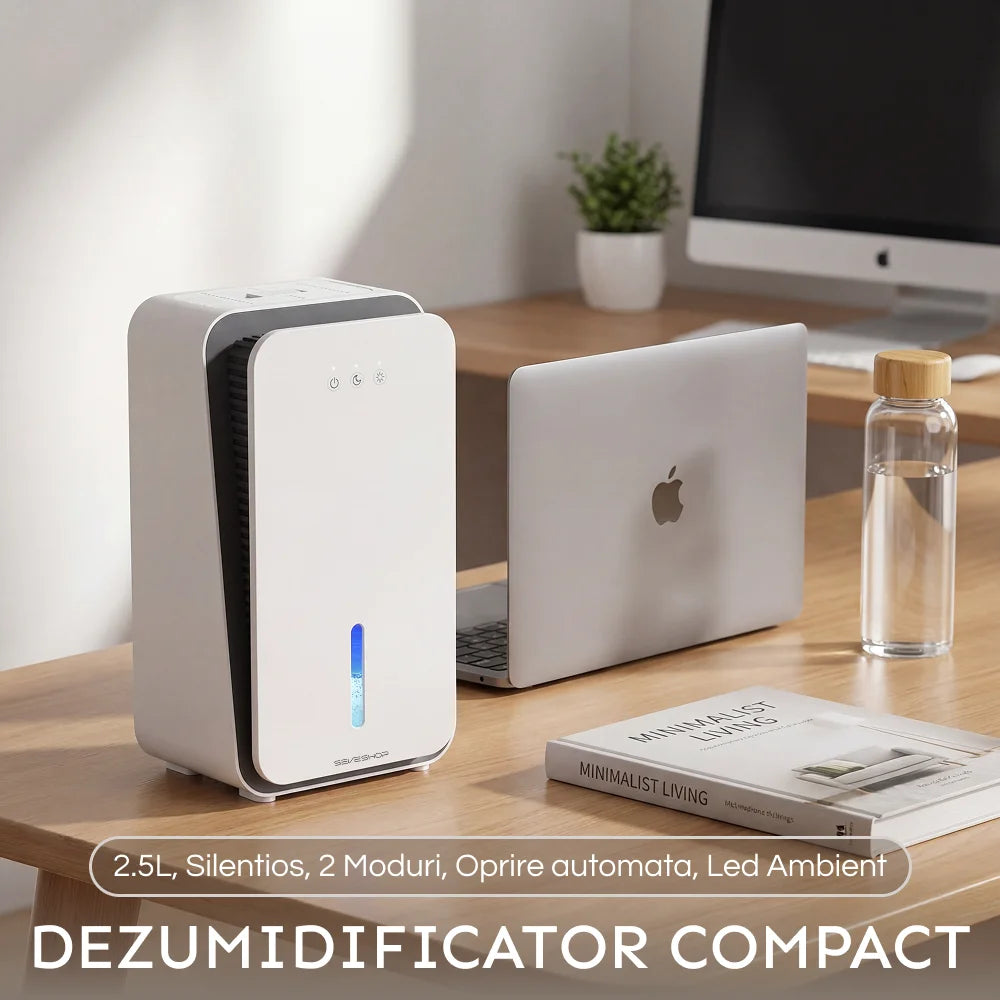 dispozitiv dezumidificare aer cu mod sleep pentru functionare discreta in camera