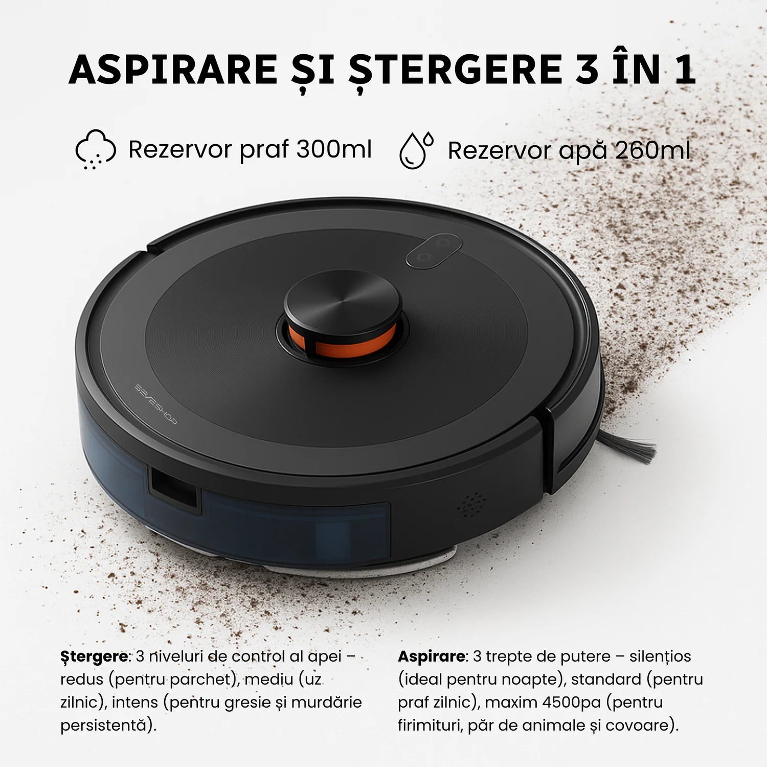 robot aspirator compact utilizat pentru curatarea zilnica sub mobilier