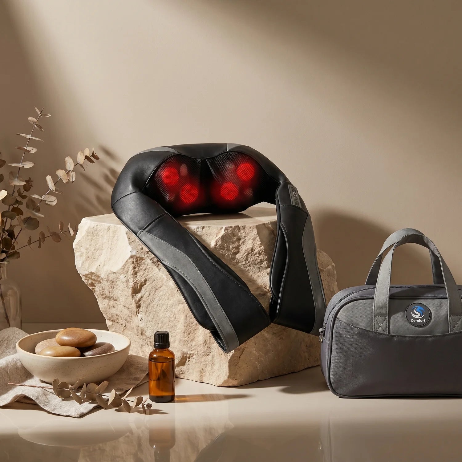 aparat masaj cervical Shiatsu cu funcție de căldură pentru relaxare profundă