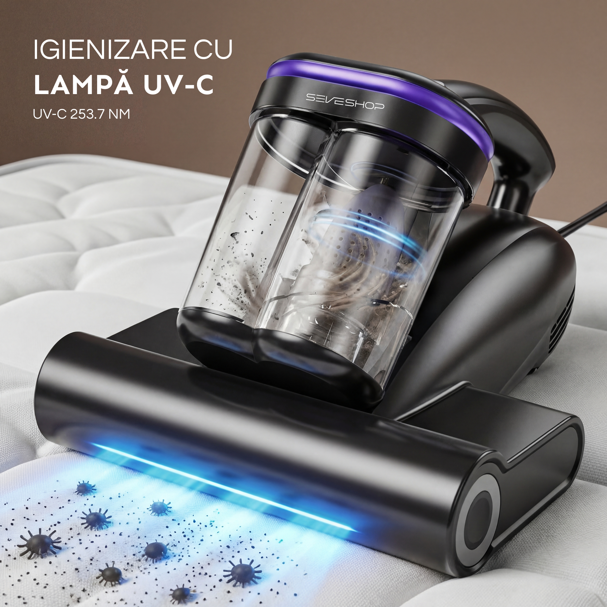 Aspirator Antiacarieni cu UV-C si Filtru HEPA Lavabil, 500W, 16000Pa — RESIGILAT