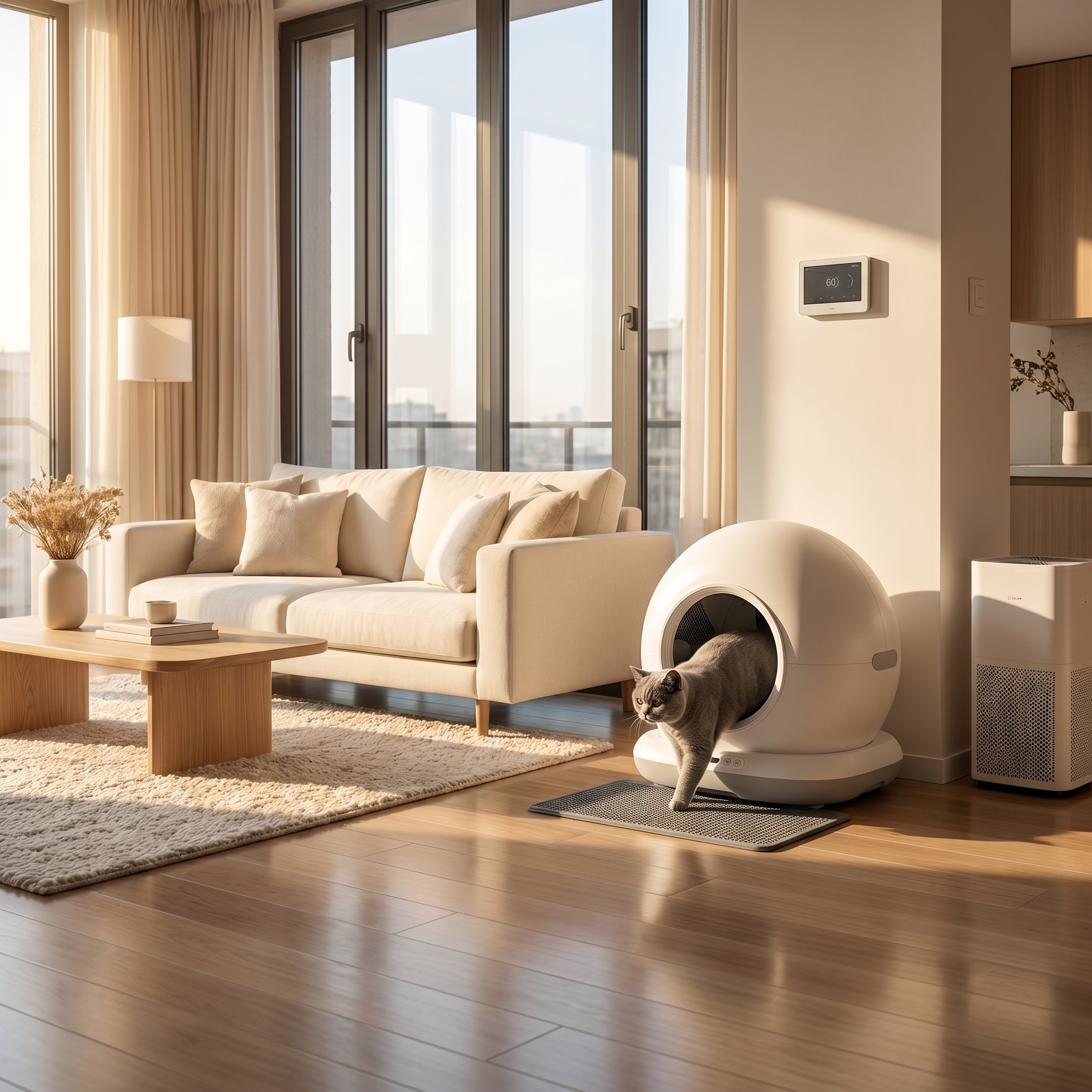 litieră smart cu afișaj LED și comenzi intuitive pentru utilizare ușoară