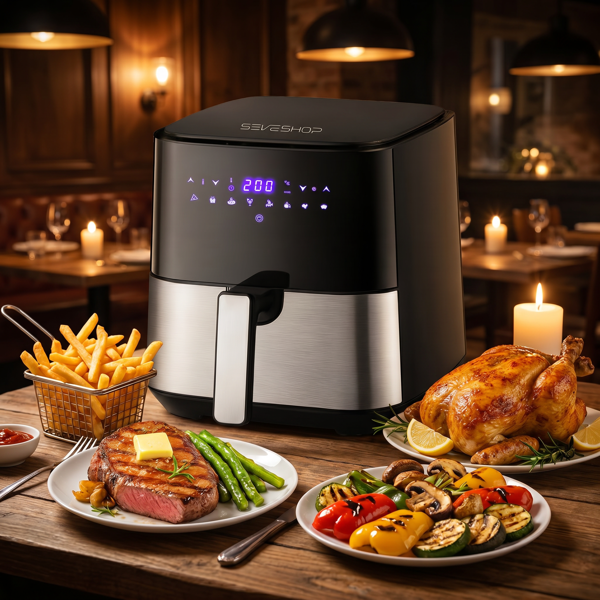 Friteuza cu Aer Cald 5.5L, 8 Programe Digitale si 1400W, Fara Ulei — RESIGILAT