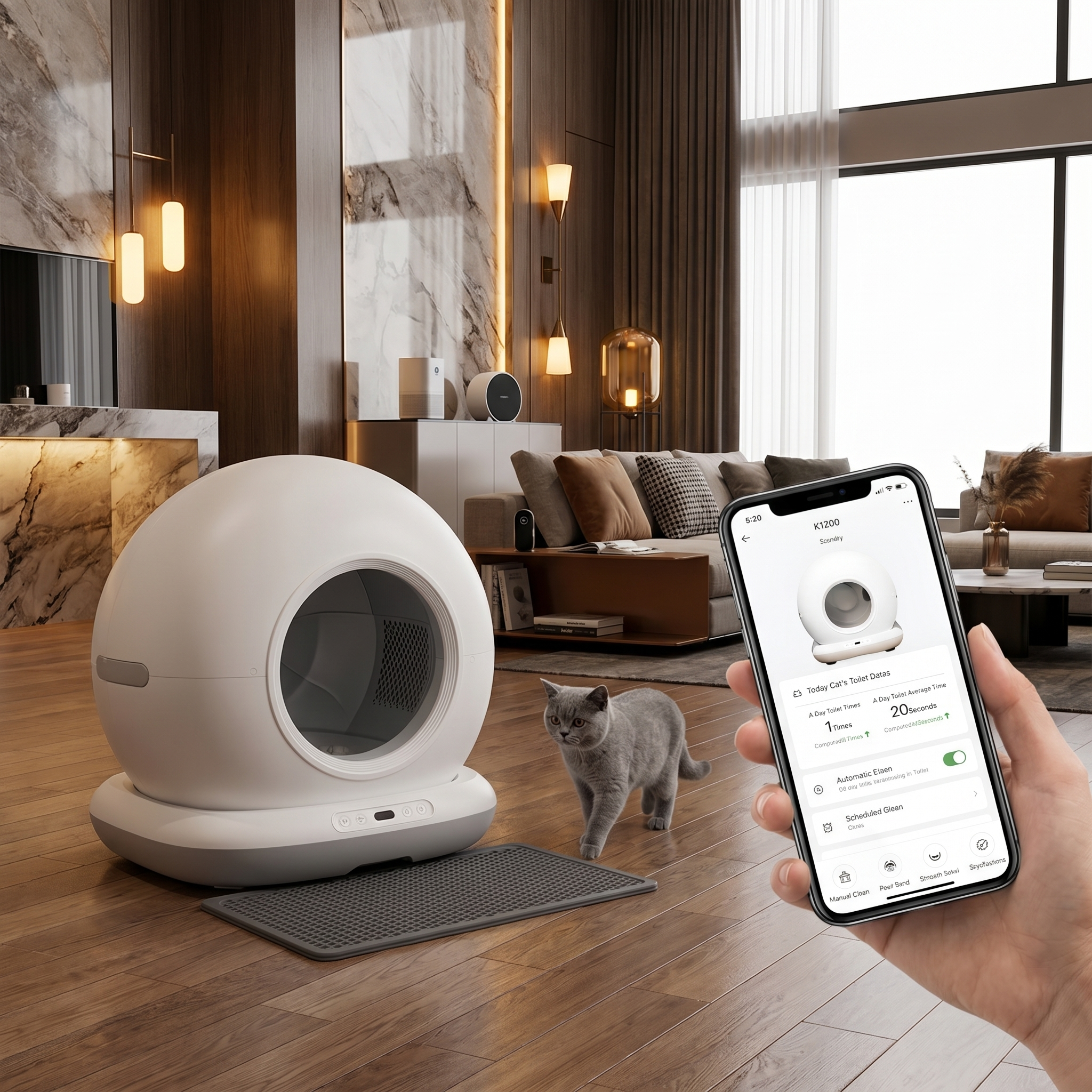 Litiera Automata Smart pentru Pisici, Auto-Curatare si Control prin Aplicatie — RESIGILAT