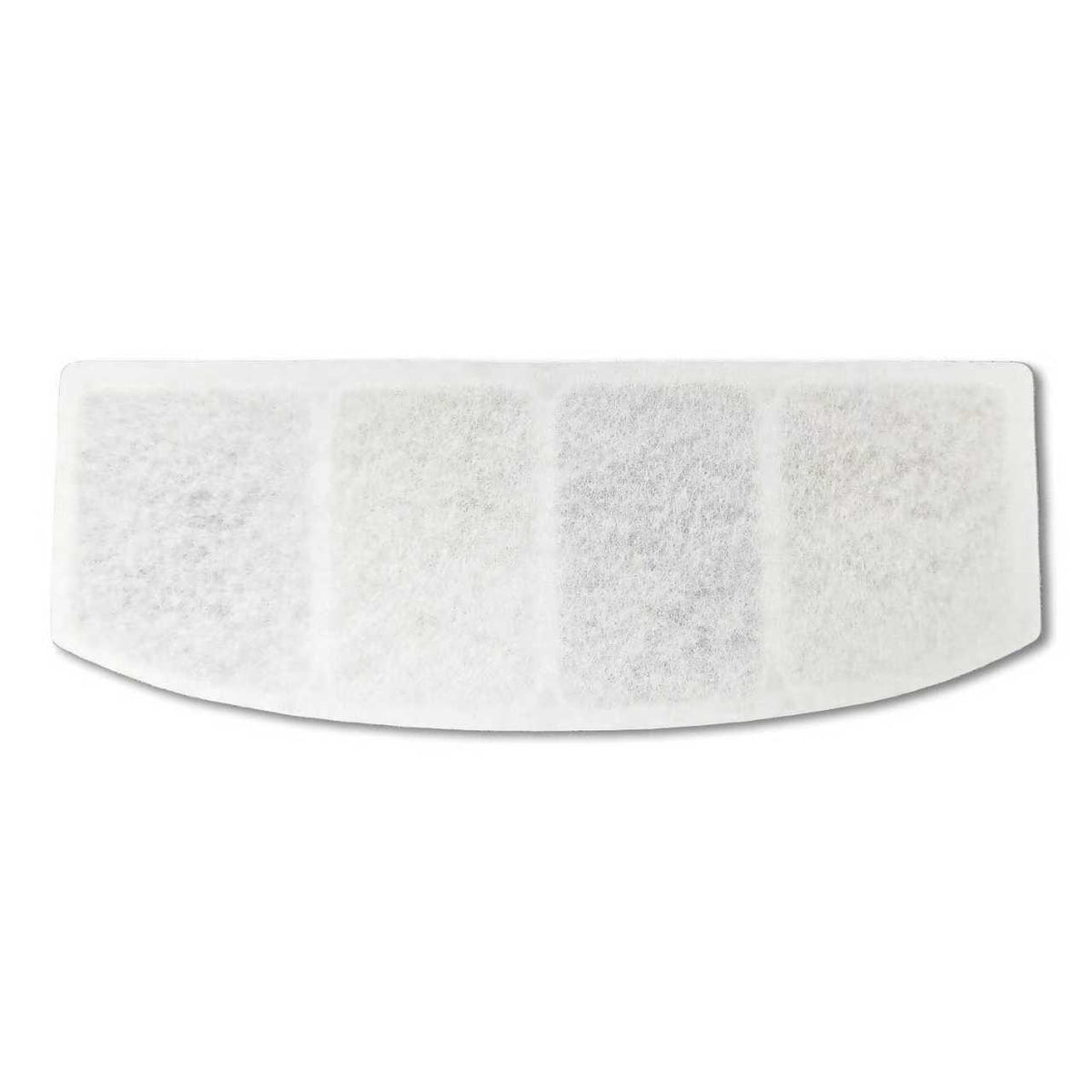 Filtrul fântânii PCW1 văzut de sus: formă arcuită, 4 compartimente acoperite de stratul de bumbac filtrant alb