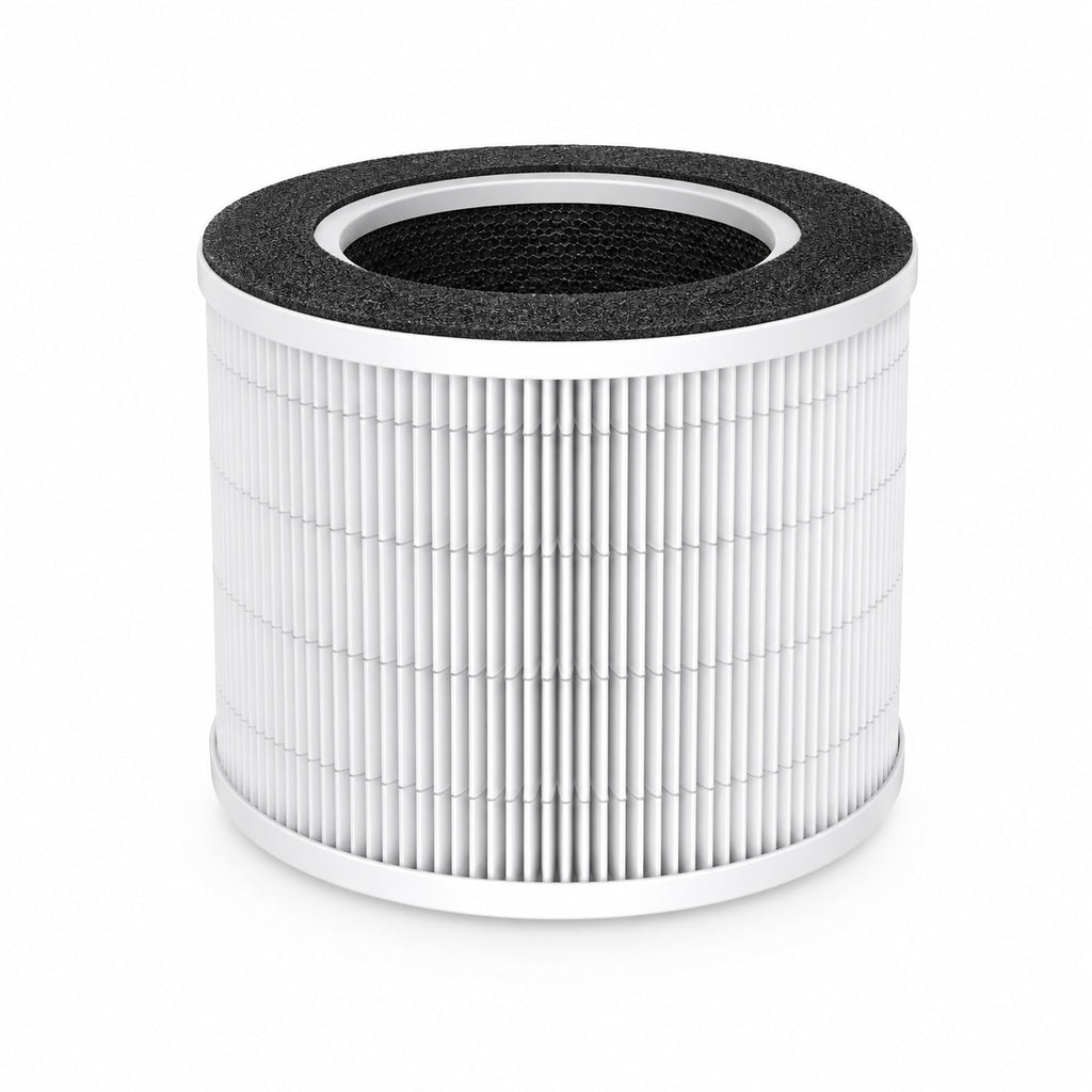 Filtru de schimb True HEPA pentru purificatorul VK-6080B, cartuș cilindric alb plisat cu inel negru, pe fundal alb