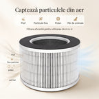 Filtrul VK-6080B și pictograme pentru praf, particule fine, polen și păr de animale captate din aer