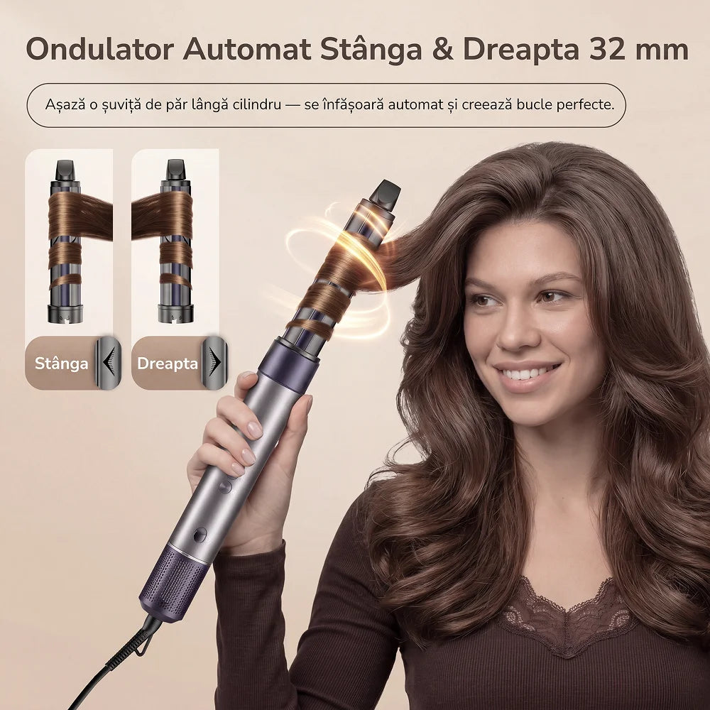Uscator de Par 7 in 1 cu Ondulator Automat si Ionizare Anti Frizz, 1500W