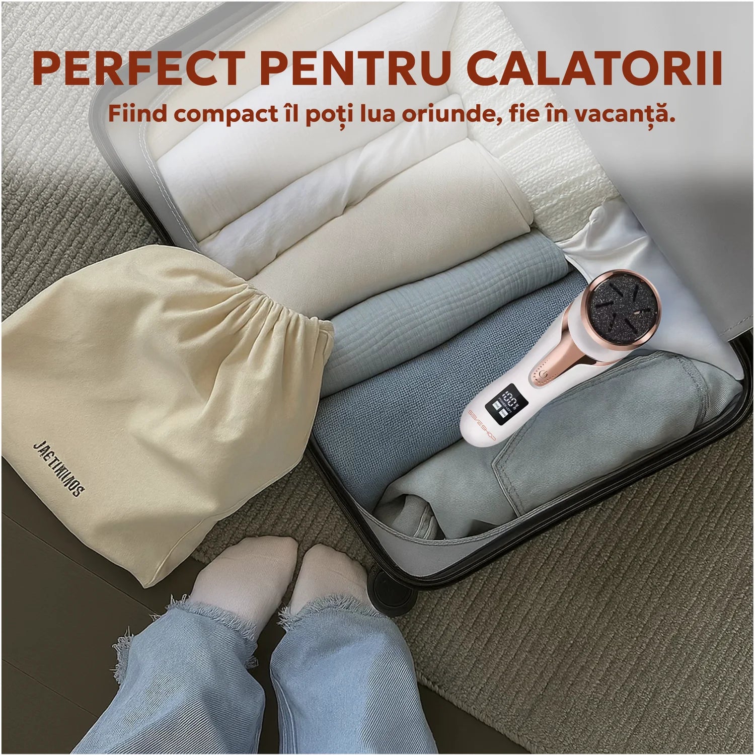 Set Pilă Electrică pentru Călcâie și Tălpi, 3 Capete, Display Digital