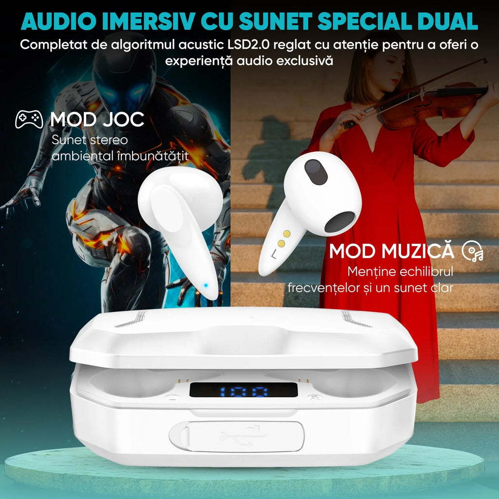 căști cu control touch pentru schimbarea melodiilor și preluarea apelurilor