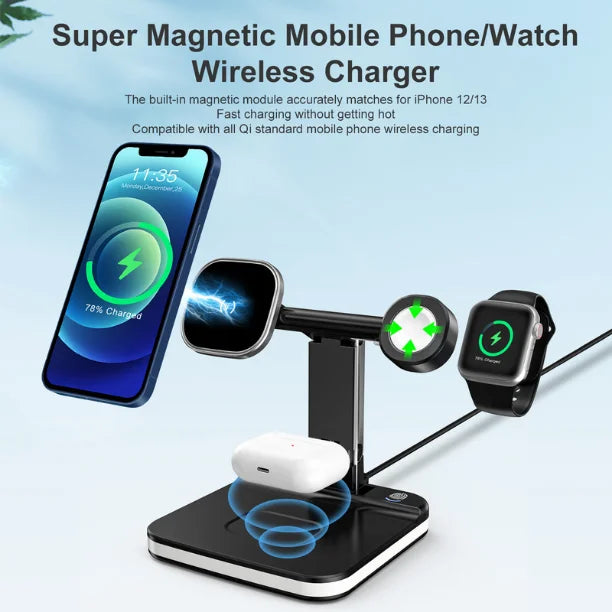 stație încărcare wireless 5 în 1 pentru încărcarea simultană a gadgeturilor