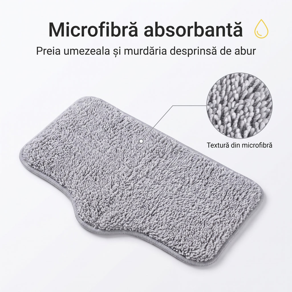 Lavetă mop SC-06 din microfibră gri, cu detaliu mărit al texturii fibrelor absorbante